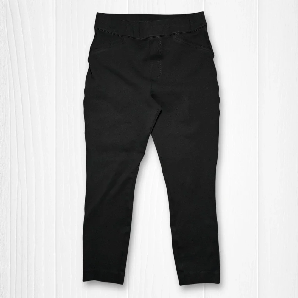 SPANX Black Ponte Knit Pull On Cropped Ankle Pants Women's Medium